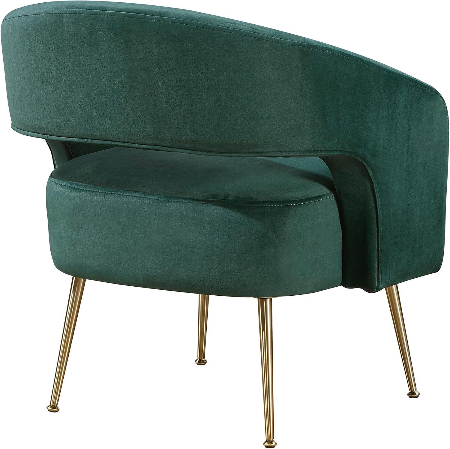 Lexicon Mid-Century Modern Velvet Accent Chair with Open Back, Gold Metal Legs, Upholstered Curved Barrel Armchair for Living Room/Bedroom/Office, Easy Assembly, Dark Green