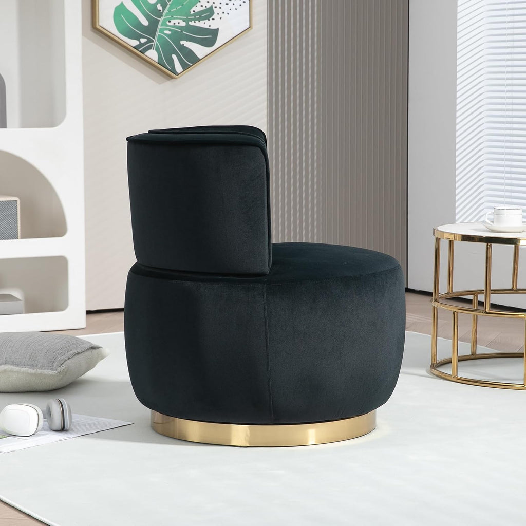 KEIKI Swivel Barrel Accent Chair, 360 Degree Rotating Upholstered Armchair with Velvet Fabric for Living Room, Office, Bedroom, Black