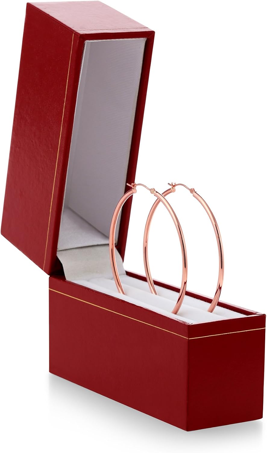 14K Rose Gold Classic Shiny Polished Round Hoop Earrings, 2mm tube