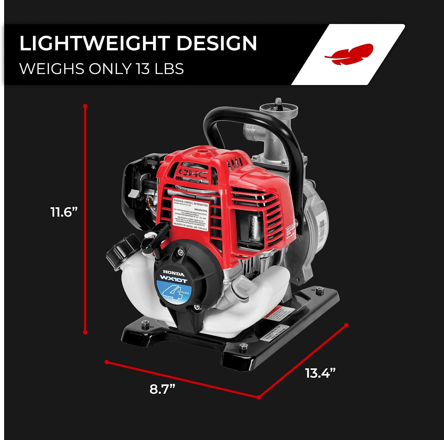 Honda Power Equipment WX10 52 PSI 4-Stroke Commercial Engine Gasoline Powered Water Pump with Hose Adapter, Suction Hose, Clamps, and Strainer