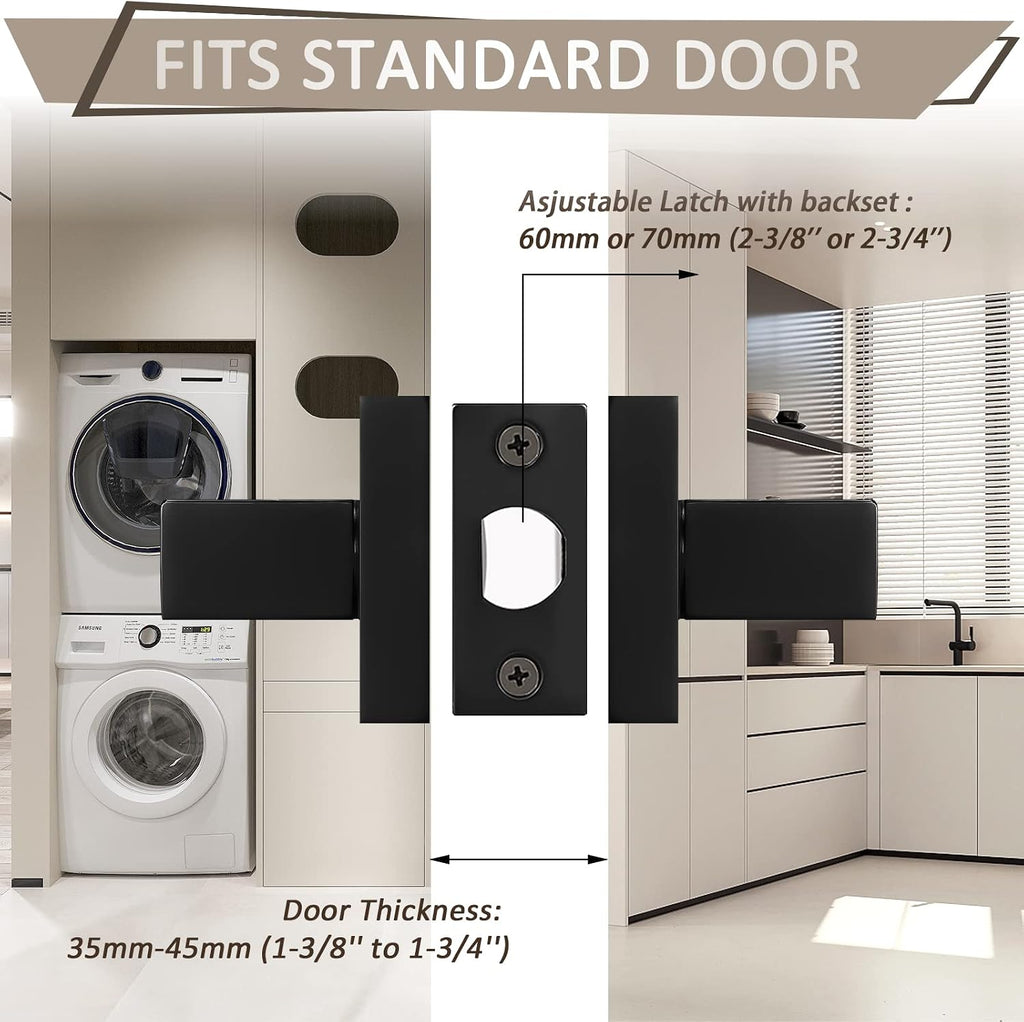 Probrico 8 Pack Black Passage Door Levers Square Lever Non-Locking Lever Set Interior Keyless Door Handles Door Lock Doorknobs for Hallway Closet
