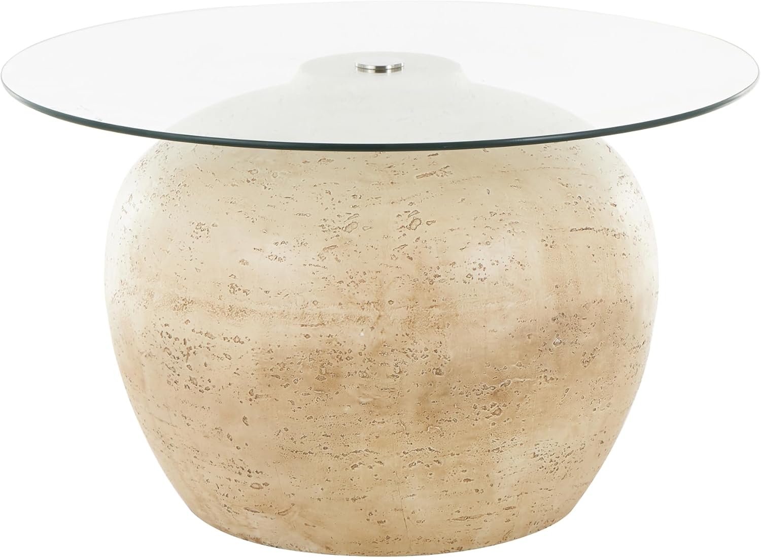 Deco 79 Resin Living Room Coffee Table Wide Table with Glass Tabletop, Center Table 30' x 30' x 18', Beige