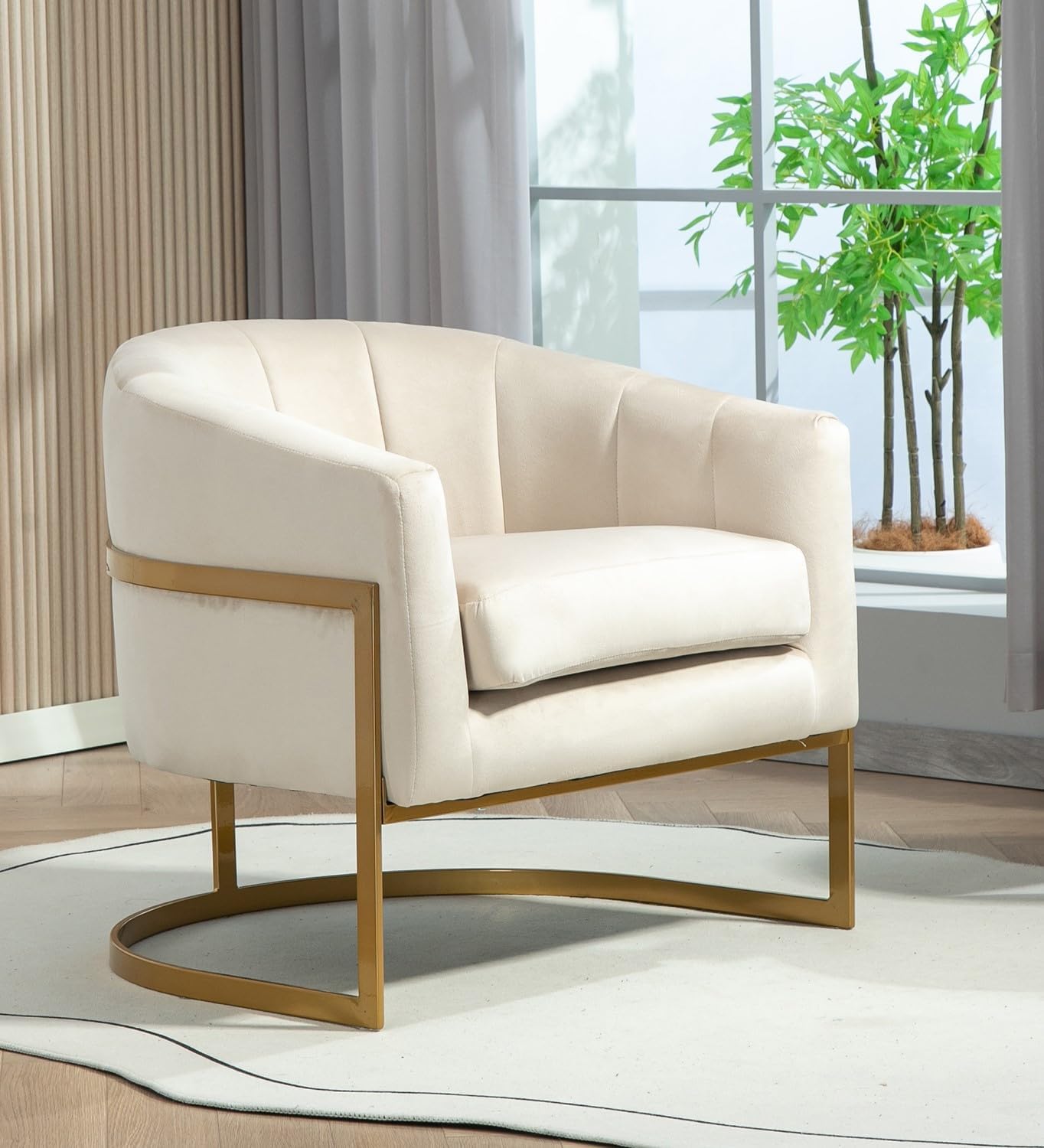 Container Furniture Direct Velvet Modern Accent Armchair - Luxury Gold Frame | Versatile Seating for Living Room, Bedroom, Office, Beige