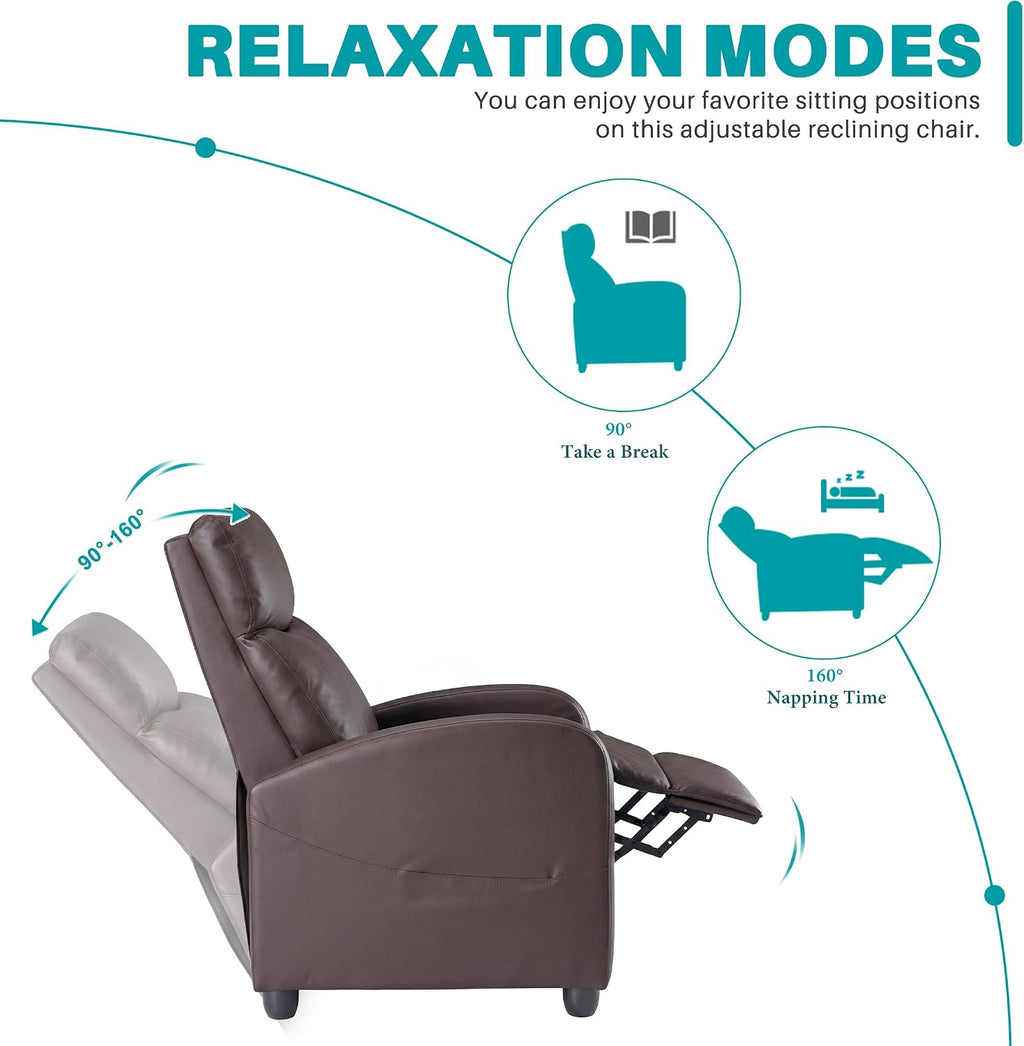 Sweetcrispy Massage Recliner Chair for Adults, Adjustable Home Theater Seating with Lumbar Support for Living Room, Modern Fabric Reclining for Small Space, Brown