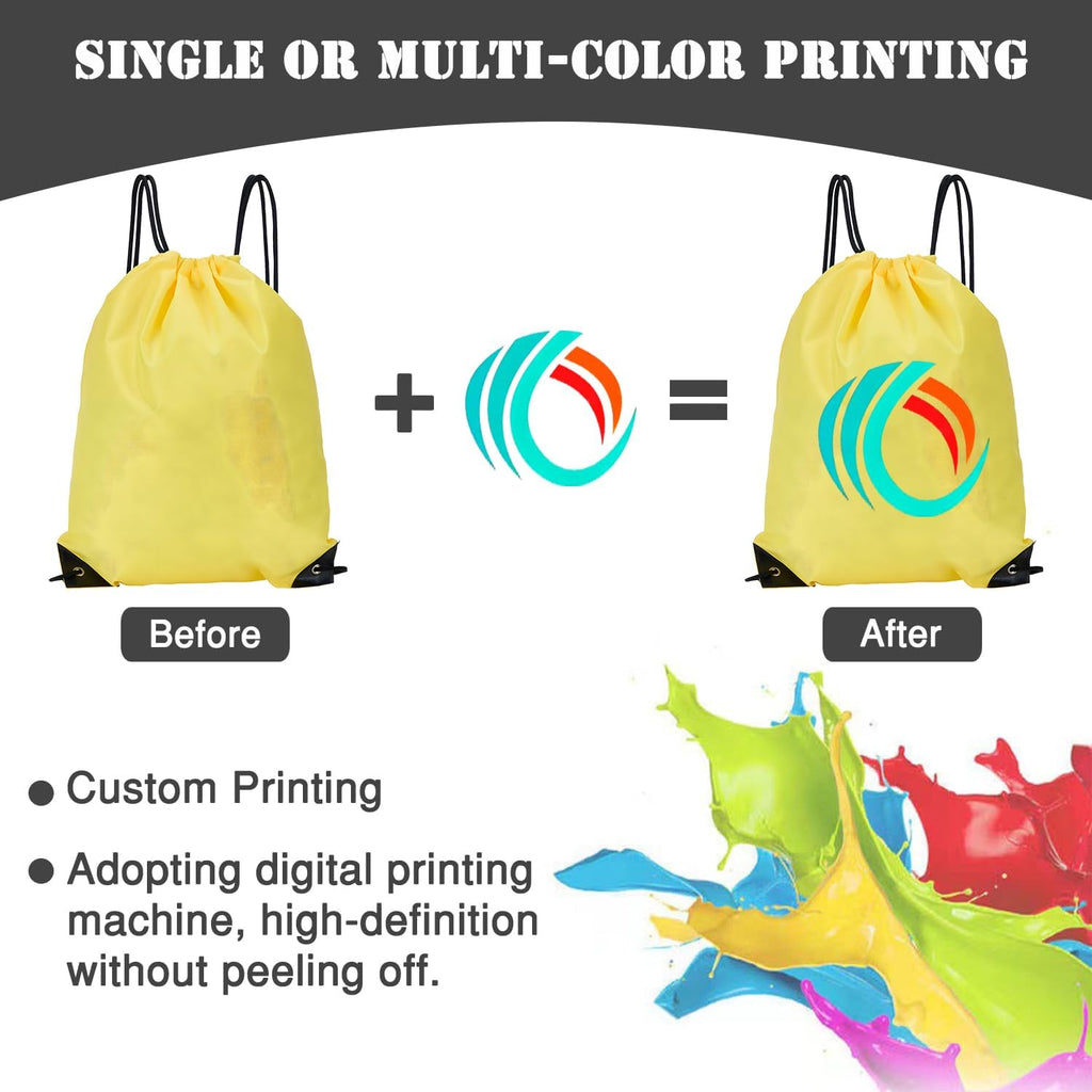 Custom Bags With Your Logo Set of 100 Custom Backpack Draw String Bags Pack Bulk for Travelling Swimming Gym Everyday Use (Yellow)