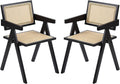 Furlide Rattan Dining Chairs Set of 2, Modern Mid Century Dining Chairs with Arms, Outdoor Bamboo Chairs for Bedroom, Living Room, Reading Room, Black