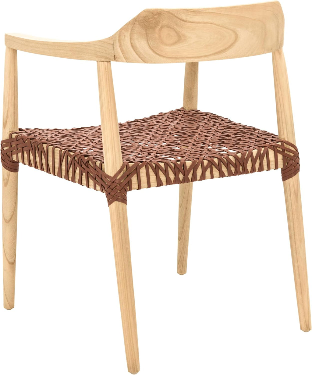 SAFAVIEH Home Collection Munro Natural Sungkai Wood/Light Honey Leather Woven Accent Chair (Fully Assembled)