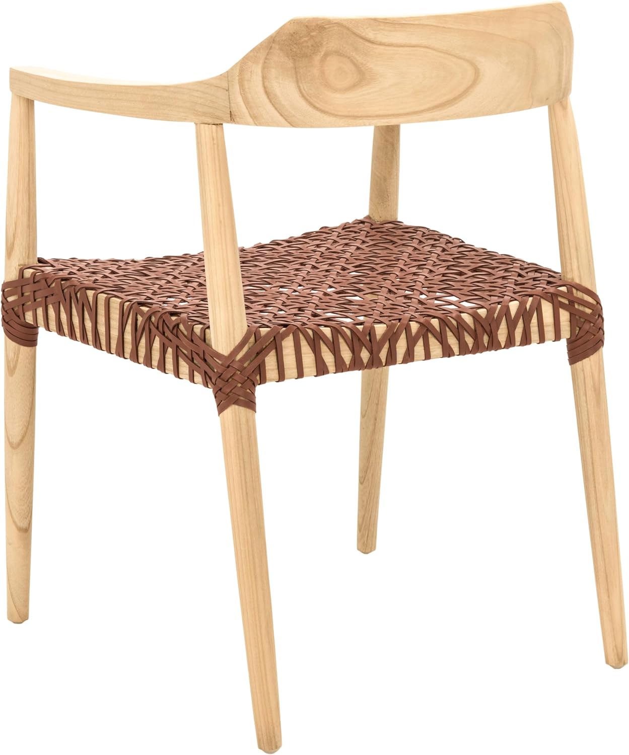 SAFAVIEH Home Collection Munro Natural Sungkai Wood/Light Honey Leather Woven Accent Chair (Fully Assembled)