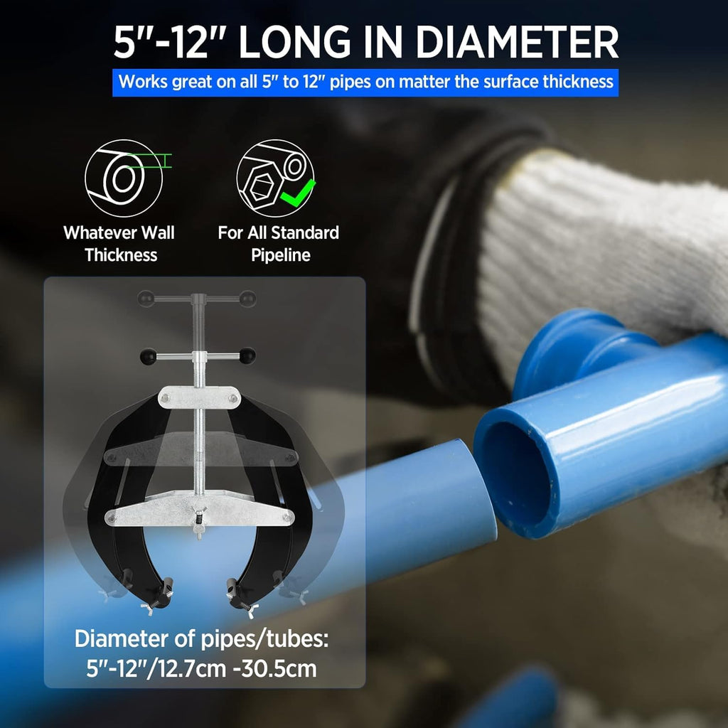 Pipe Clamp, 5 to 12 in, Steel Pipe Alignment Tool with Lightweight Design, High Strength Ultra Clamp with Quick Acting Screws, Strong Hand Tools,Black