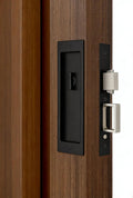Rectangular Pocket Door Mortise Lock and Edge Pull, Narrow Modern Sliding Door Pop-Up Handle, (Bed/Bath) Pull Latch, Recessed Hardware for 1 3/8' to 2 3/16' Thickness (Privacy Lock, Matte Black)