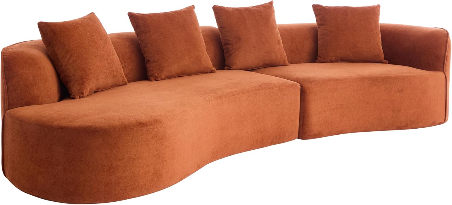 Christopher Knight Home Braebt 126' Modular Sofa with 4 Throw Pillows, Curved 5-Seater Large Sofa Couches, Comfy Upholstered Sectional Cloud Couch for Living Room, No Assembly Required, Dark Orange