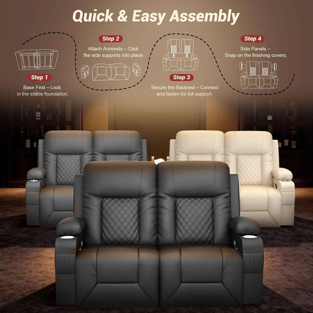 FURNIMAT 2026 Fabric Loveseat Recliner Sofa, 2 Seater Reclining Loveseat Sofa, RV Loveseat Couch, Modern Recliner Chair for Living Room, with Cup Holder and 2 Cell Phone Holders, USB Ports, Black