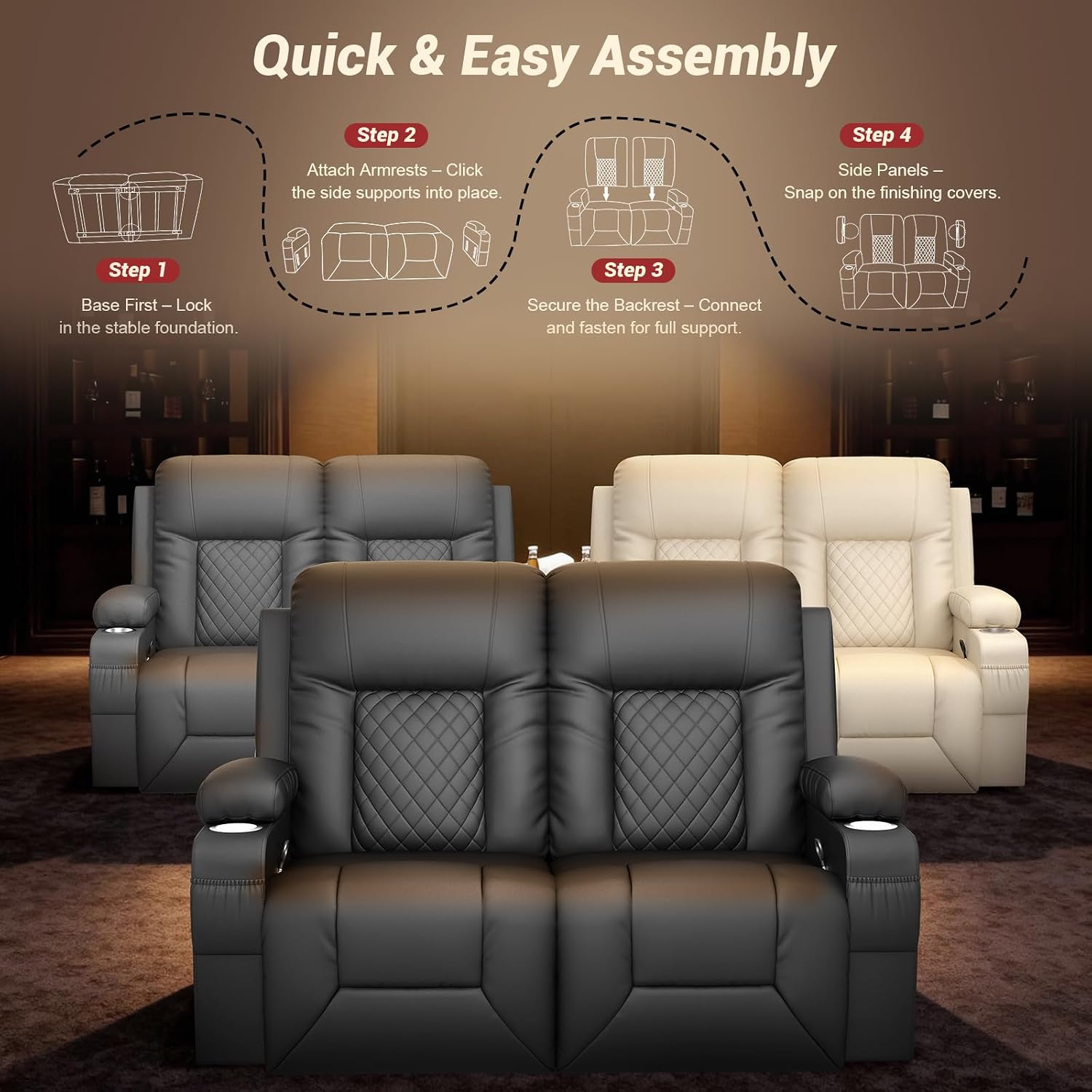 FURNIMAT 2026 Fabric Loveseat Recliner Sofa, 2 Seater Reclining Loveseat Sofa, RV Loveseat Couch, Modern Recliner Chair for Living Room, with Cup Holder and 2 Cell Phone Holders, USB Ports, Black