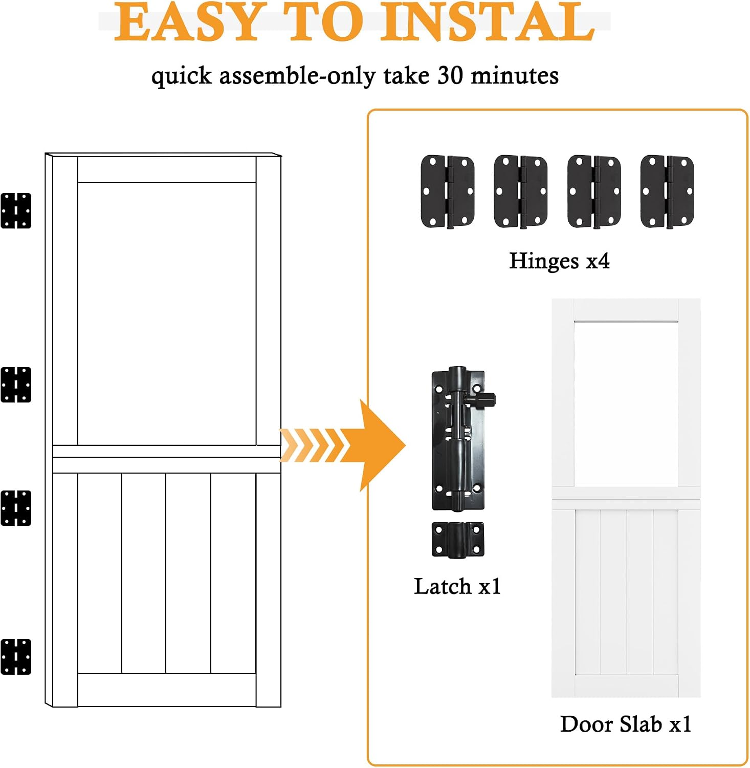 30'x 80' Pantry Door, Pre-Assembled Dutch Door Slab, French Interior White Solid Wood Core with Clear Glass Panel, 4 Hinges & Latch Included, Pocket Barn Doors for Living Room, Closet & Back Porch