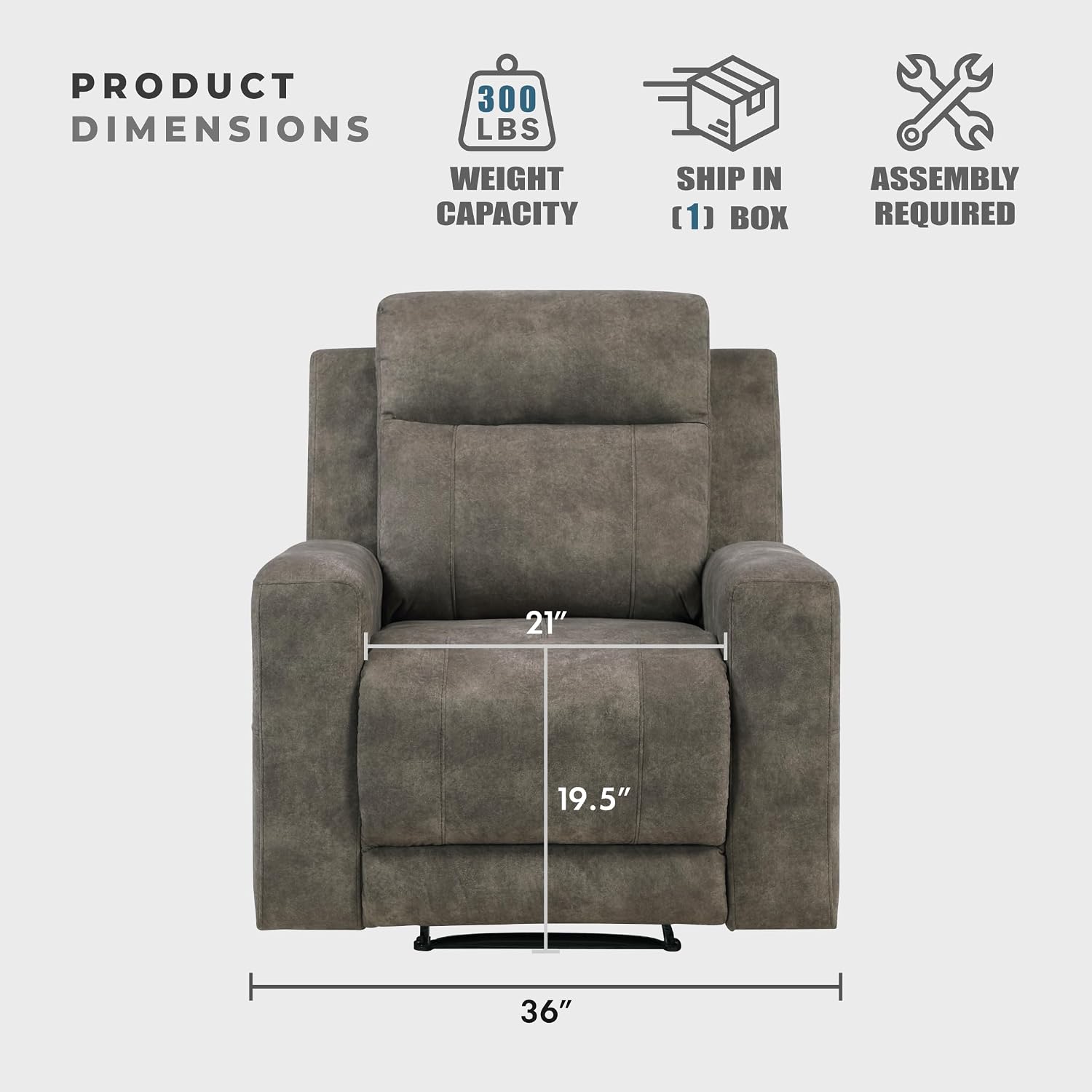 Lexicon Manual Recliner Chair, Textured Microfiber Reclining Sofa Chair, Home Theater Seating, Wall Hugger, Track Arms, Manual Recliner for Living Room/Office/Apartment, Easy Assembly, Brown