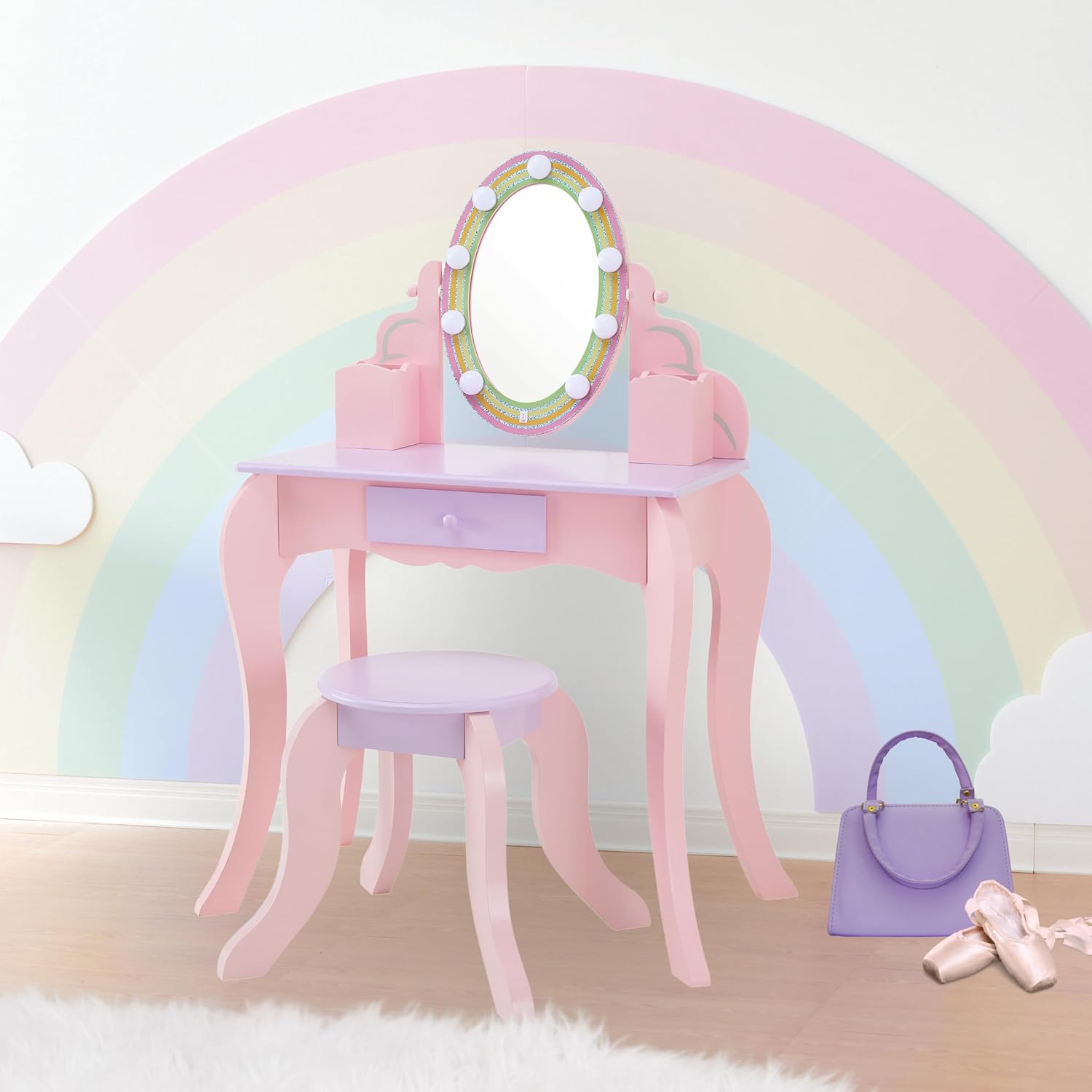 Teamson Kids - Little Princess Rapunzel Vanity with LED Illuminated Mirror
