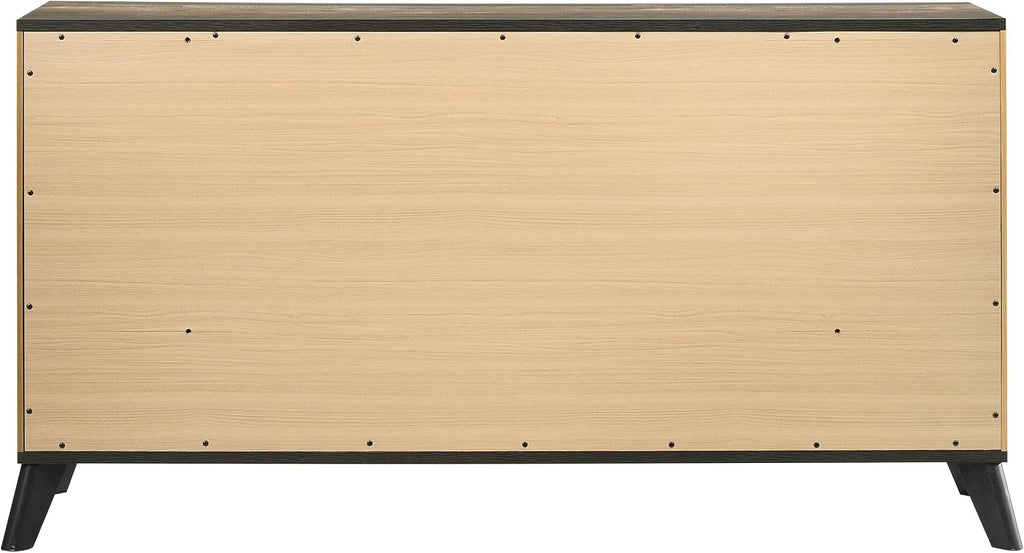 Coaster Home Furnishings - Kaywood - Engineered Wood - 6-Drawer Dresser with Mid-Century Modern Style, Two-Tone Design, Black Pull Handles, Weathered Brown Top Finish - Bedroom - Natural Pine - 225003