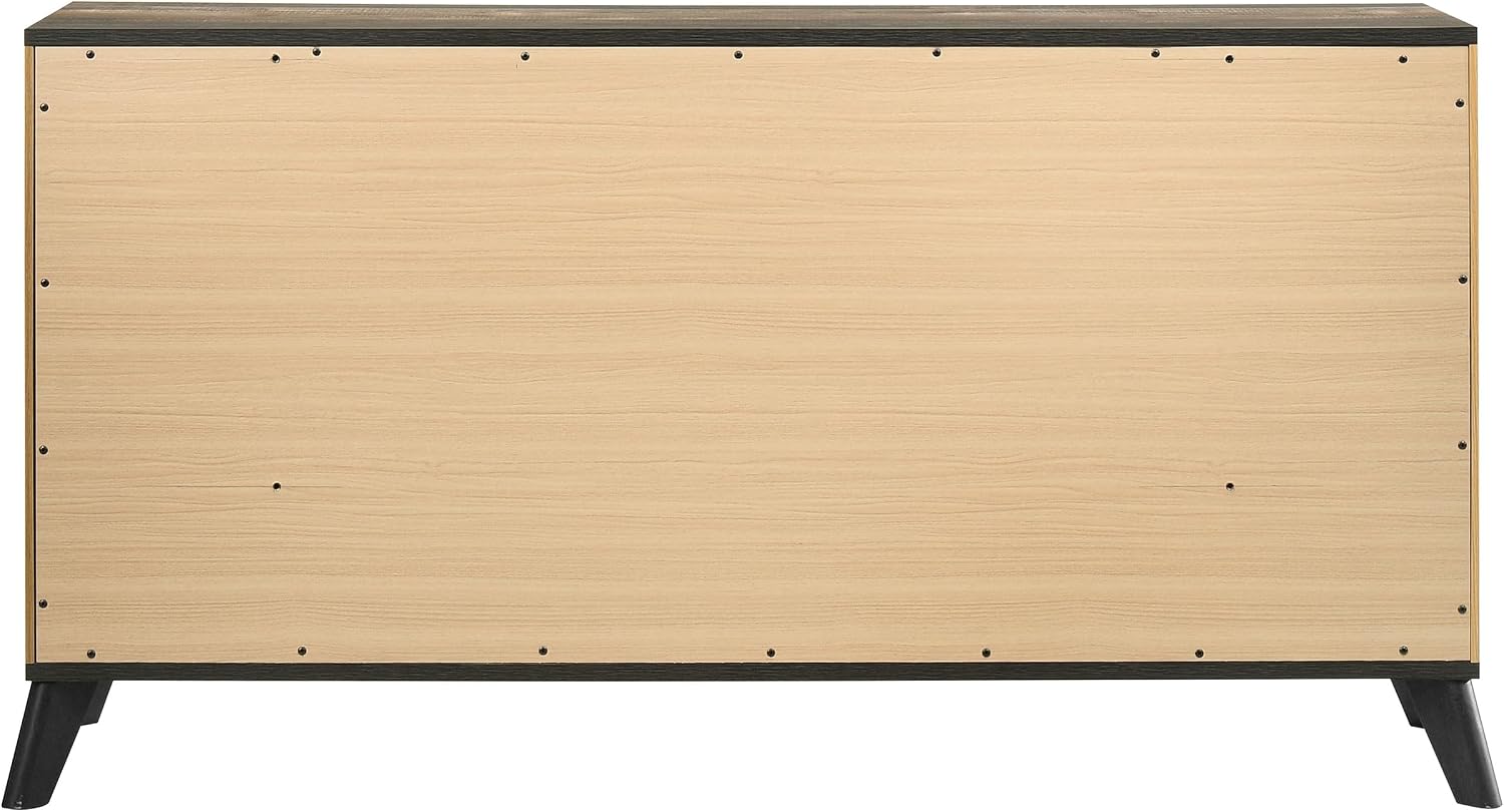 Coaster Home Furnishings - Kaywood - Engineered Wood - 6-Drawer Dresser with Mid-Century Modern Style, Two-Tone Design, Black Pull Handles, Weathered Brown Top Finish - Bedroom - Natural Pine - 225003