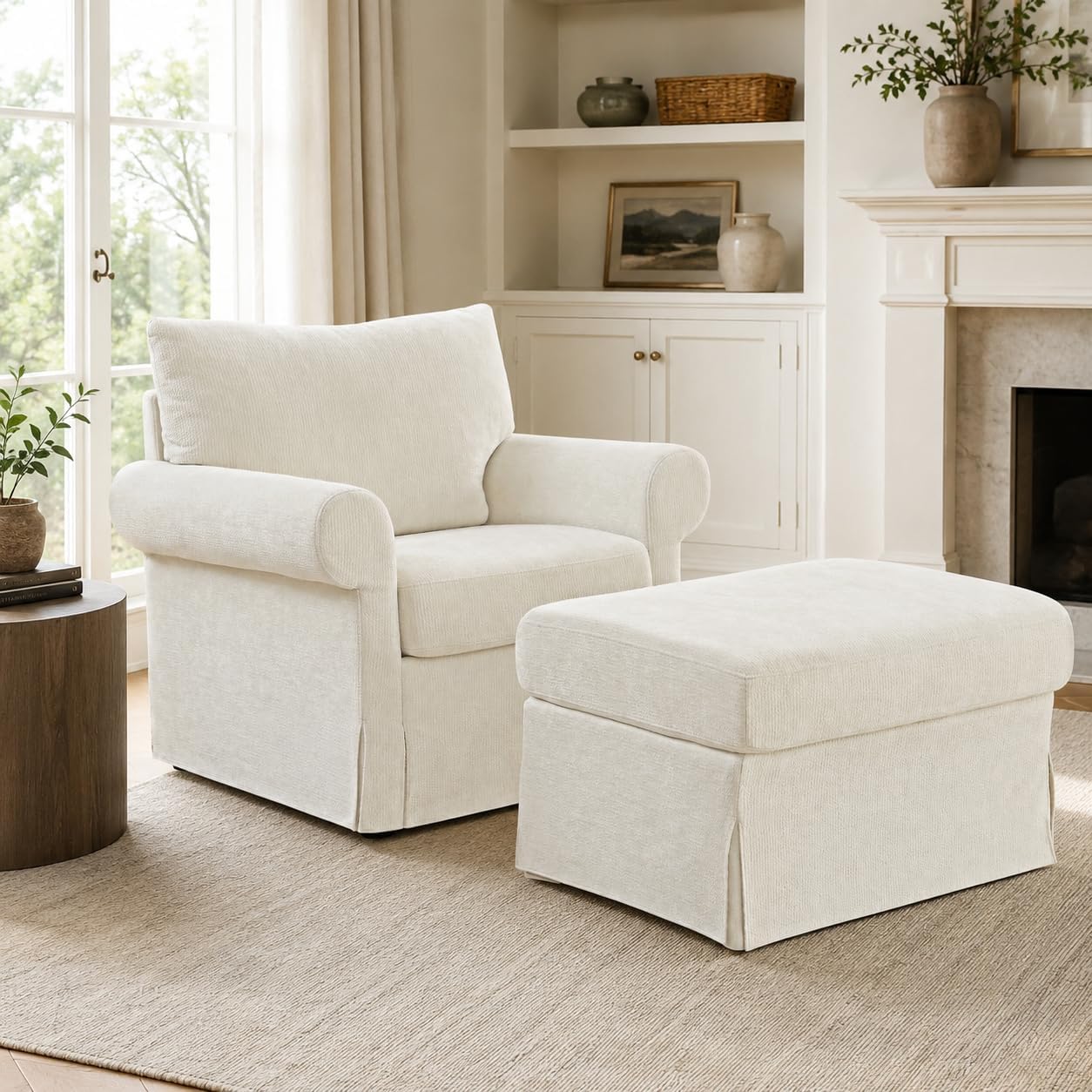 35.82' Accent Chair with Ottoman Set Upholstered Living Room Chairs for Reading Chair with Chaise Lounge Chairs Indoor, Comfortable Armchair for Bedroom (Beige, 35.82')