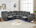 KEIKI L-Shaped Oversized Technical Leather Sectional Power Reclining Sofa with Extendable Footrest and Cup Holder, Electric Control 5-Seater Couch with USB, for Home Theater, Living Room, Grey
