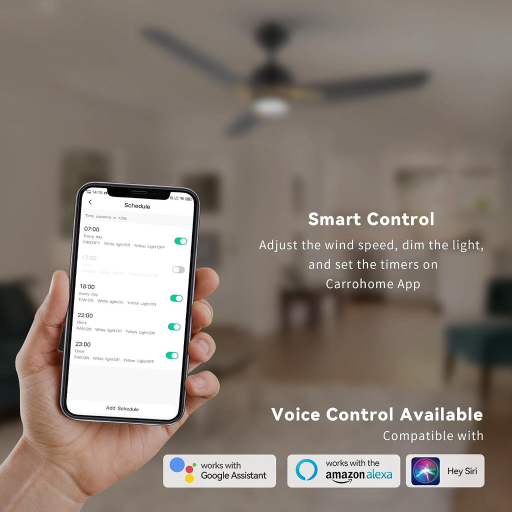 SMAFAN Smart Ceiling Fans with Lights Flush Mount 56', 3 Light Colors Dimmable, 10 Speeds DC Ceiling Fan with Remote, Outdoor, Compatible with Alexa, Siri & Google Home, Black Gold