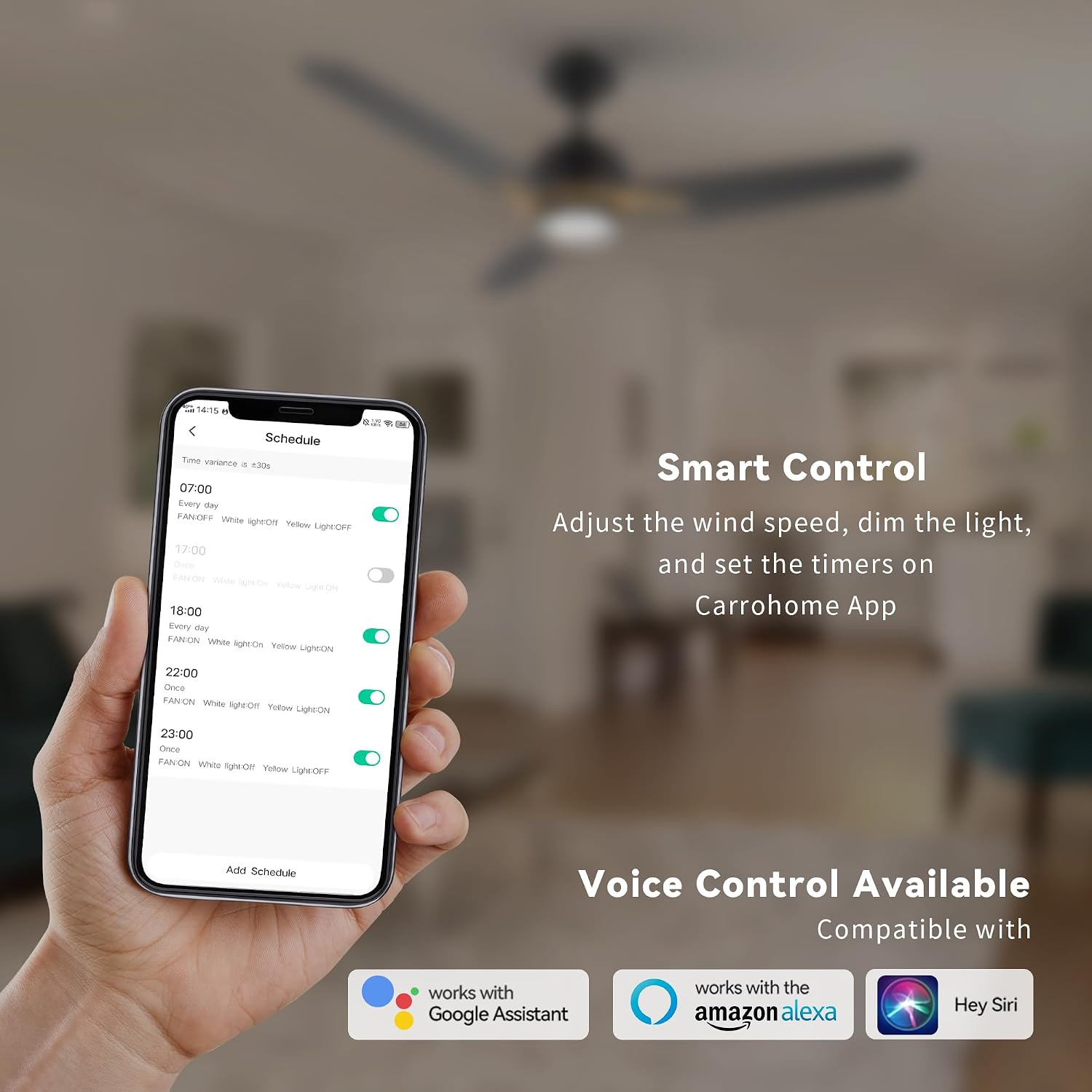 SMAFAN Smart Ceiling Fans with Lights Flush Mount 56', 3 Light Colors Dimmable, 10 Speeds DC Ceiling Fan with Remote, Outdoor, Compatible with Alexa, Siri & Google Home, Black Gold