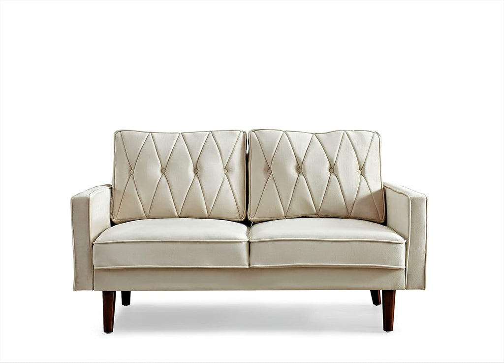 Container Furniture Modern Style Tufted Velvet Couches for Living Room with Soft Fabric Upholstery and Solid Wood Frame, 2 Piece Sofa and Loveseat Set, Ivory