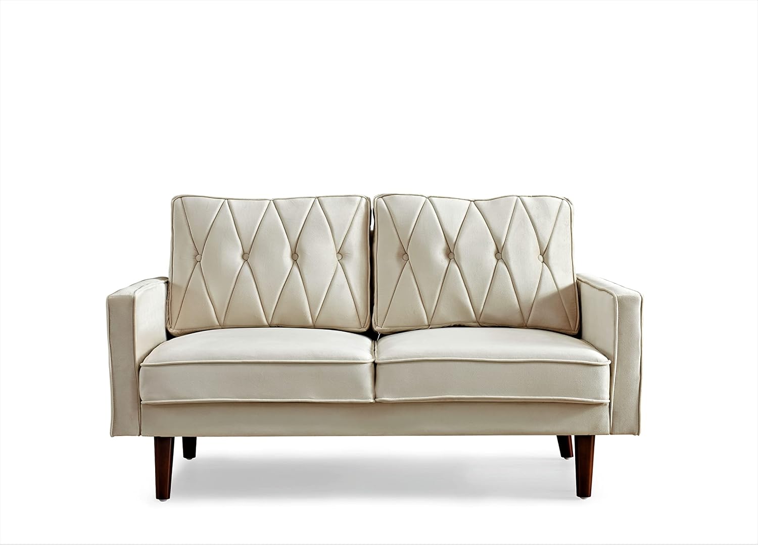 Container Furniture Modern Style Tufted Velvet Couches for Living Room with Soft Fabric Upholstery and Solid Wood Frame, 2 Piece Sofa and Loveseat Set, Ivory