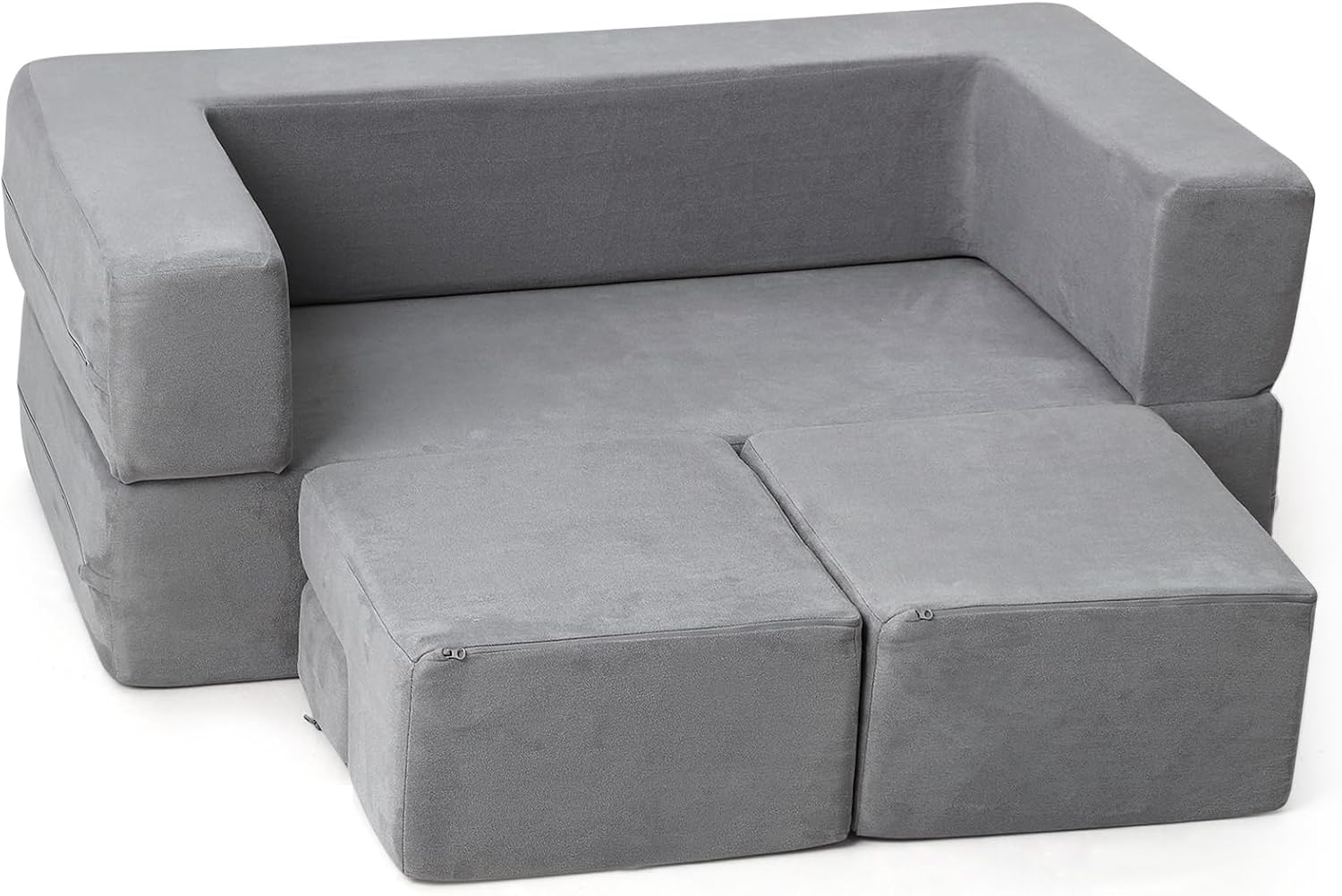 Kids Couch Toddler Play Couch for Bedroom Playroom, 3 in 1 Sectional Sofa for Kids' Play and Rest, Modular Mini Couch for Kids, Grey