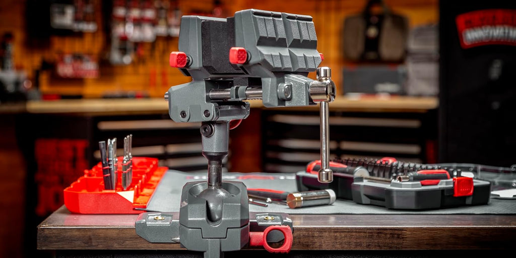 Real Avid Vise and Smart-Assist Combo - 360° Articulating Bench Vise & Hands-Free Accessory System - Includes Vise Jaws, Magnifying Glass, Rechargeable Work Light & Phone Holder