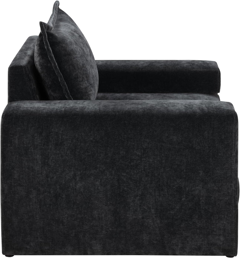 Christopher Knight Home Aylen Modern Chenille Upholstered Accent Chair with Wide Armrests, Wooden Living Room Club Chair, Bedroom Comfy Reading Chair with Back Pillow, Black