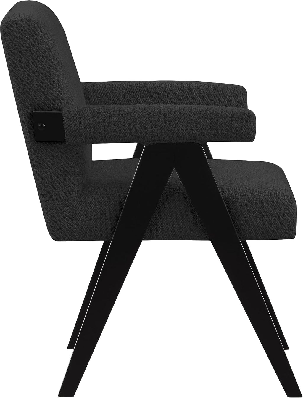 Meridian Furniture 481Black Woodloch Collection Mid-Century Modern Boucle Fabric Upholstered Accent Chair with Rich Black Boucle Fabric, Black Finish Solid Wood, 24.5' W x 23.5' D x 32' H, Black