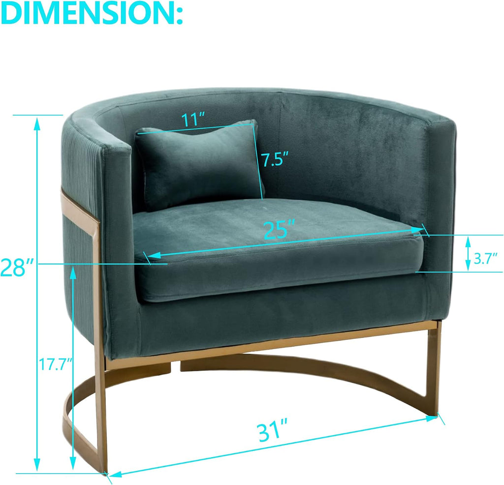 Velvet Accent Chair, Modern Upholstered Arm Chair for Living Room Bedroom Sofa Side Chair Velvet Barrel Chair with Gold Legs Lake Blue