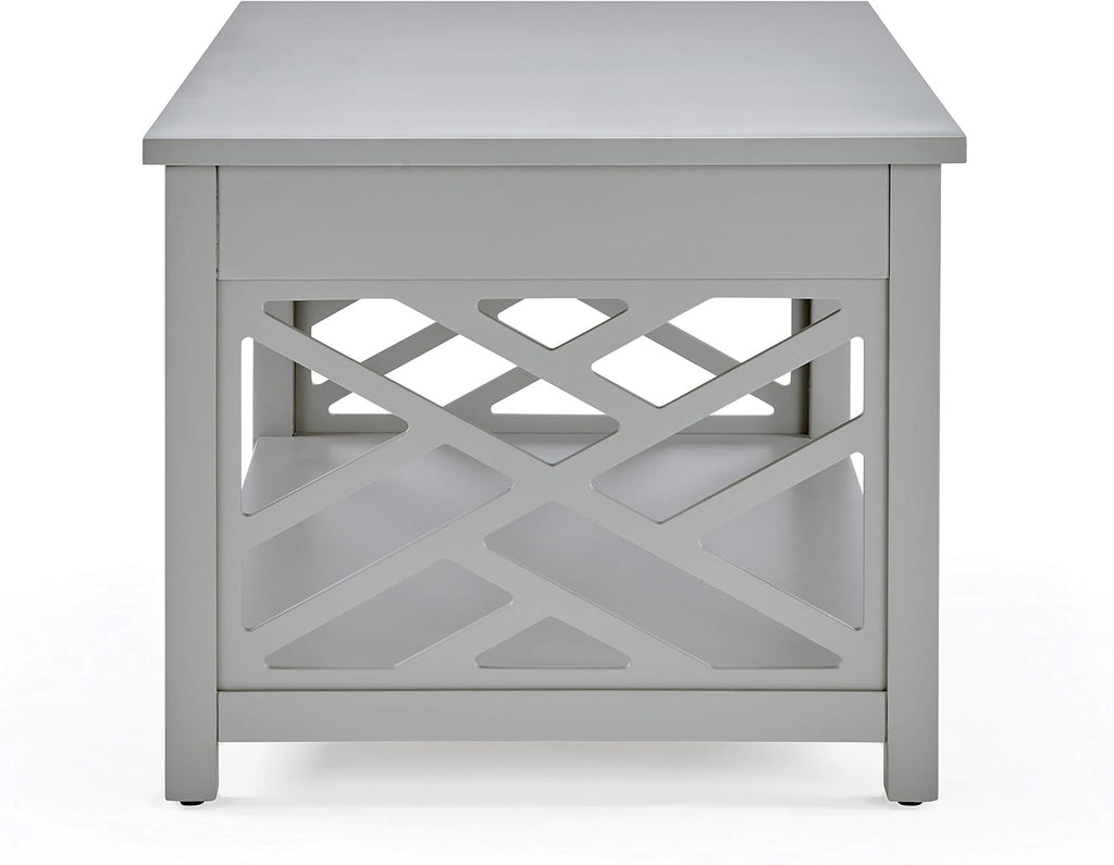 Coventry 36 in. W Wood Coffee Table, Traditional Modern Design, Includes Open Detailing & Storage Shelf, Gray Finish, Cottage, Loft, Apartment, Accent Furniture, End Table, Side Table