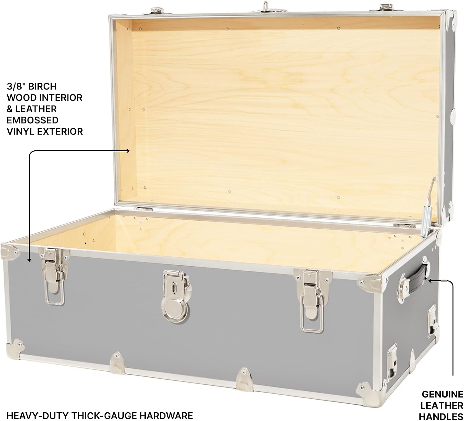 Rhino Trunk & Case Classic Camp & College Trunk with Wheels. 30'x17'x13', 1500+ lbs Capacity - Many Colors, Soft-Close Lid. Strong, USA Made Summer Camp Footlocker and Secure Dorm Storage Chest
