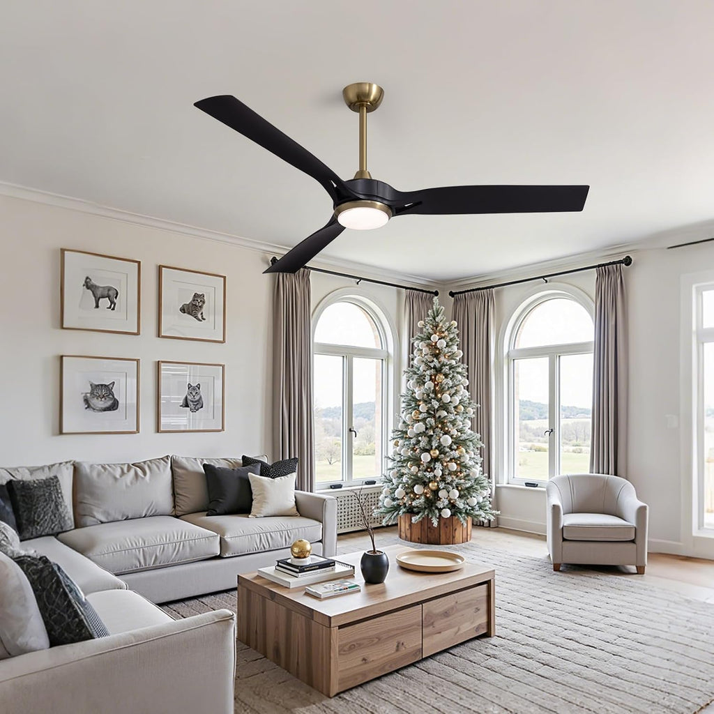 60 Inch Ceiling Fans with Lights and Remote Control, Modern Ceiling Fan with 6 Speeds, 3CCT, Quiet DC Motor, Reversible, Ceiling Fan for Living Room,Indoor and Outdoor
