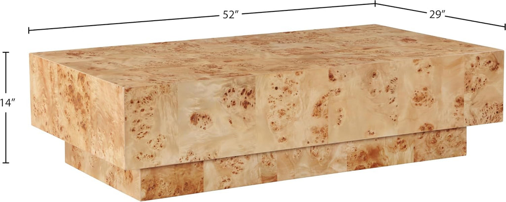 Meridian Furniture 99015Burl-CT Otto Collection Mid-Century Modern Coffee Table with Ash Burl Wood Veneer, Natural Burl Finish, 52' W x 29' D x 14' H, Natural