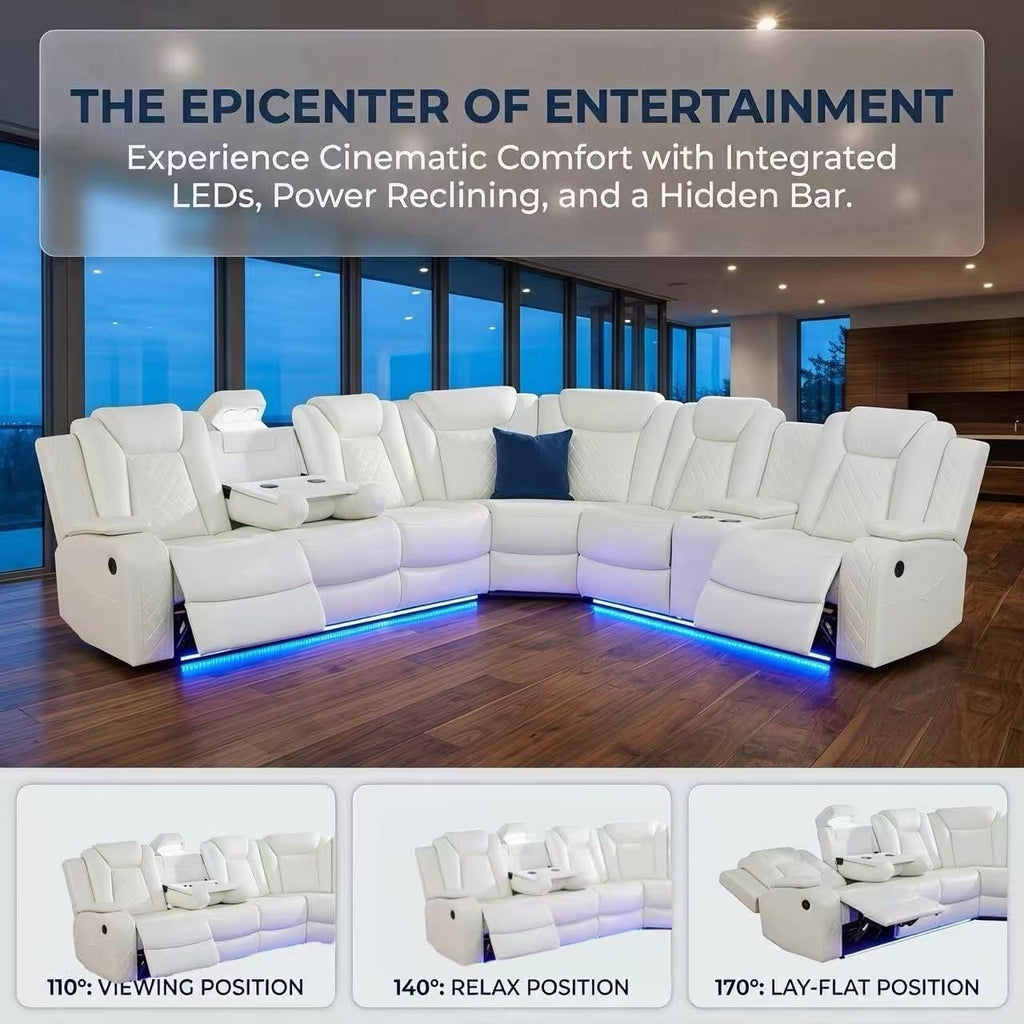 A Ainehome Power Furniture Reclining Sectional Sofa Set, Living Room Power Recliner Adjustable Sofa, Loveseat and Chair with Storage Console for Living Room/Office(A- Creamy White)