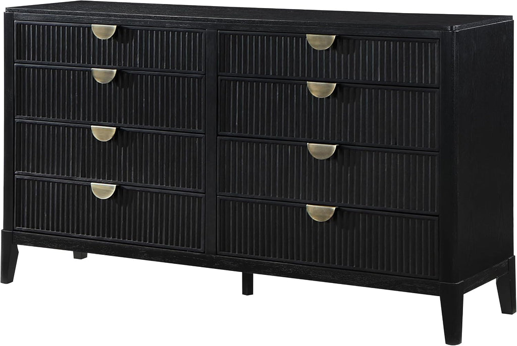 Coaster Home Furnishings - Brookmead - Wood - 8-Drawer Dresser with Fluted Drawer Fronts, Gold Half-Moon Pulls, Felt-Lined Top, Tapering Legs, Transitional Style - Bedroom - Black - 224713