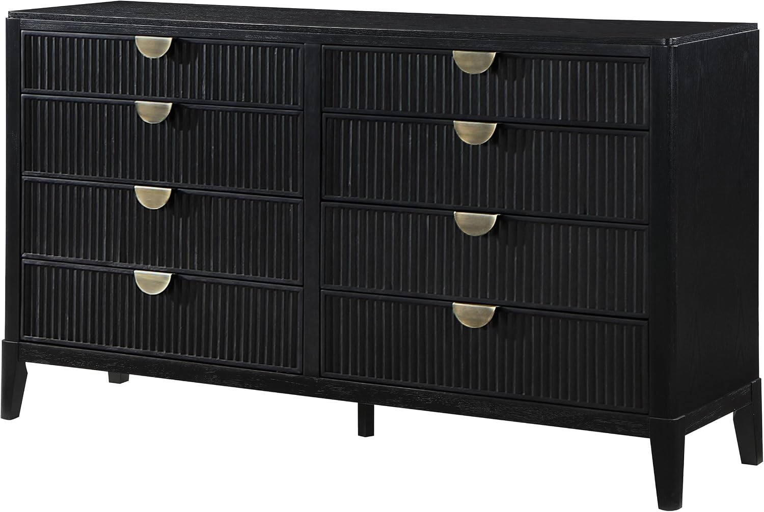 Coaster Home Furnishings - Brookmead - Wood - 8-Drawer Dresser with Fluted Drawer Fronts, Gold Half-Moon Pulls, Felt-Lined Top, Tapering Legs, Transitional Style - Bedroom - Black - 224713