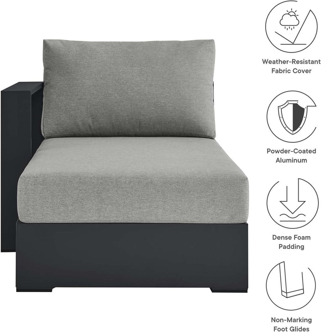 Modway Tahoe Aluminum Outdoor Chaise Lounge Gray with Weather-Resistant Cushions, Modular Left-Facing Patio Lounger for Pool Furniture or Sectional Sofa Set