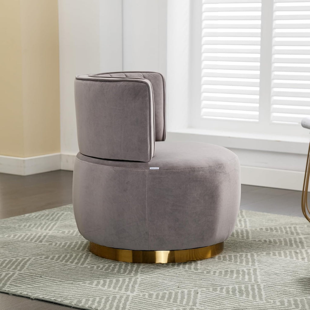 KEIKI Swivel Barrel Accent Chair, 360 Degree Rotating Upholstered Armchair with Velvet Fabric for Living Room, Office, Bedroom, Grey