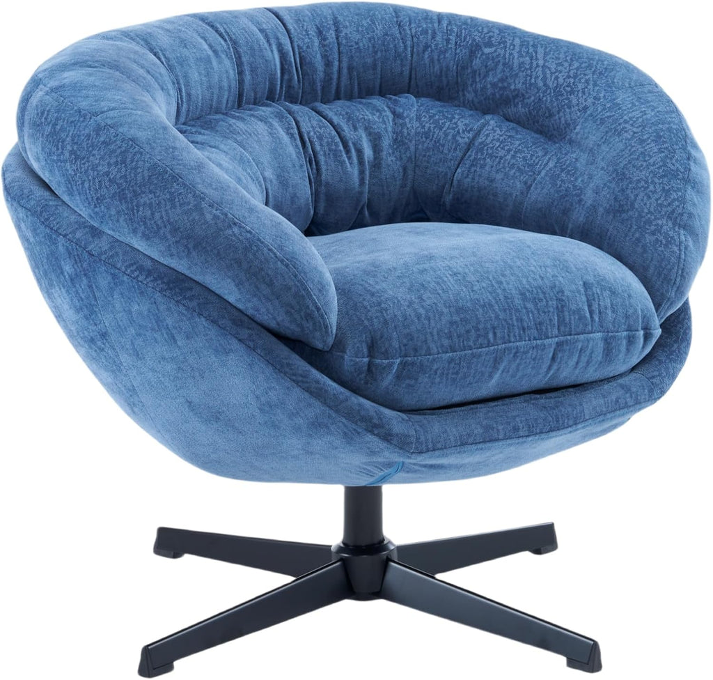 Christopher Knight Home 360° Swivel Club Chair,Chenille Upholstered Accent Chair with Removable Cushion, Round Office Chair with Black Metal Base,Navy Blue