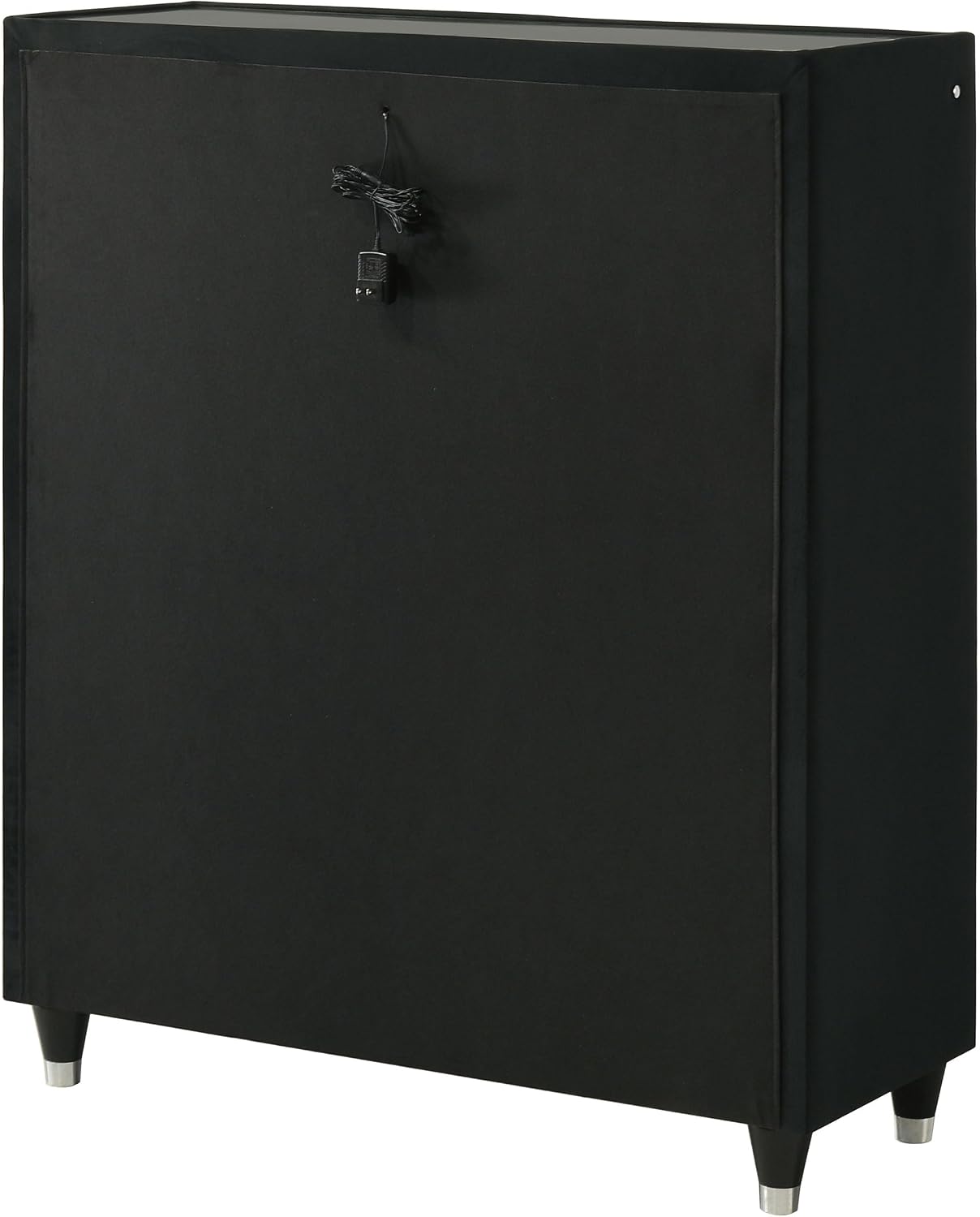 Coaster Home Furnishings - Lorient - Wood and Velvet - 5-Drawer Chest with Built-in LED Lighting, Crystal Knobs and English Dovetail Joinery - Bedroom - Black - 223165