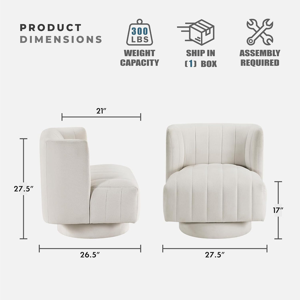 Lexicon Swivel Accent Chair, Textured Fabric Upholstered 360 Degree Swivel Barrel Chair with Channel Tufted, Comfort Seat, for Living Room, Bedroom, Office, Easy Assembly, Beige