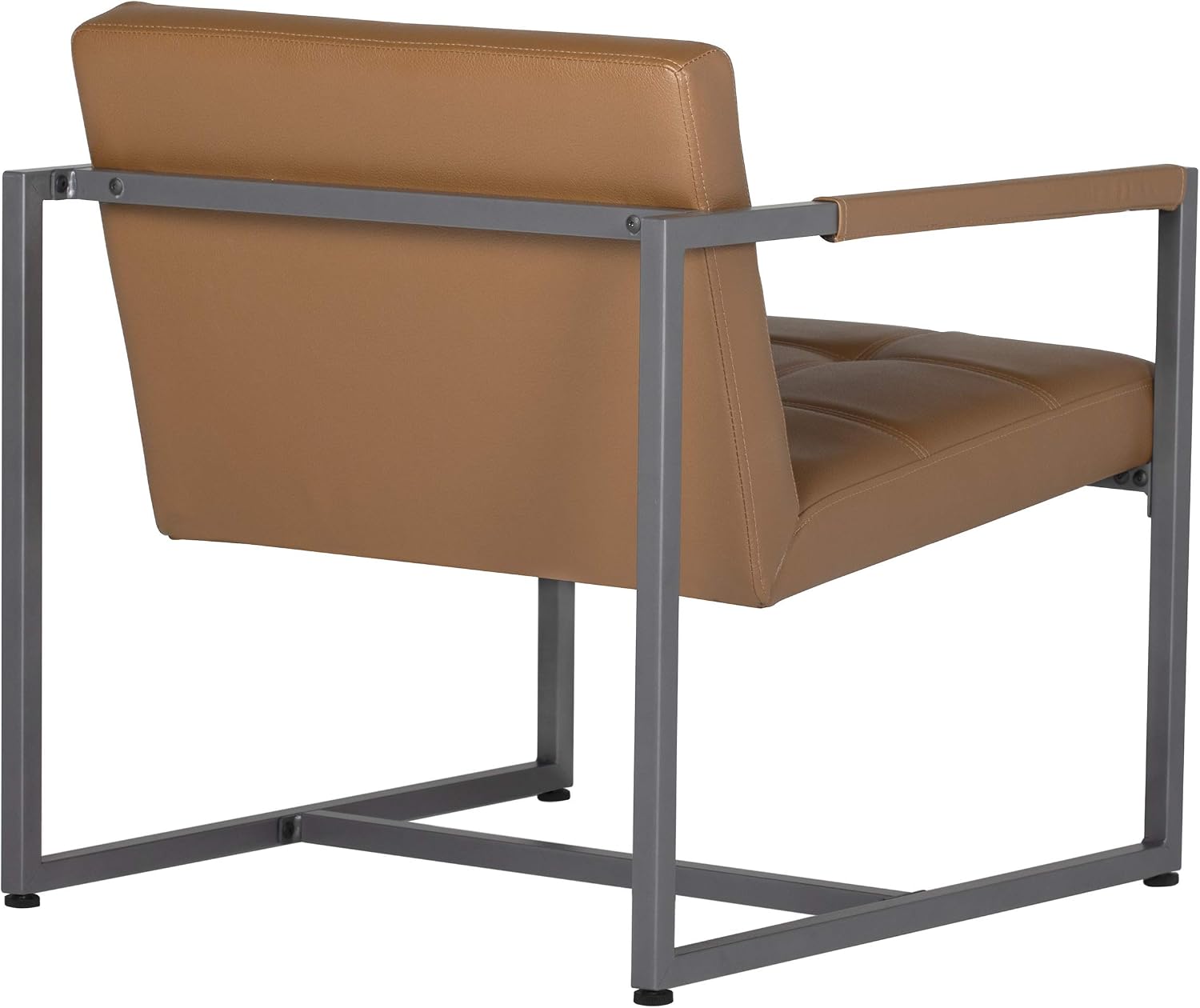 Studio Designs Home Modern Accent Chair Camber Mid-Century, Pewter Grey Metal Frame & Caramel Brown Leather