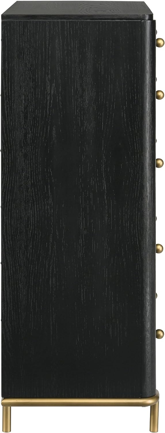 Coaster Home Furnishings - Arini - Wood - 5-Drawer Chest with Rounded Corners, Gold Knobs, Hidden Drawer and Wire-Brushed Finish - Coastal - Bedroom - Black - 224335