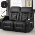 FURNIMAT Loveseat Recliner Sofa, 2 Seater Reclining Loveseat Sofa, Modern PU Leather RV Loveseat Couch for Living Room/RV, with USB Ports, Cup Holders, Insert Pockets, Cell Phone Holders, Black