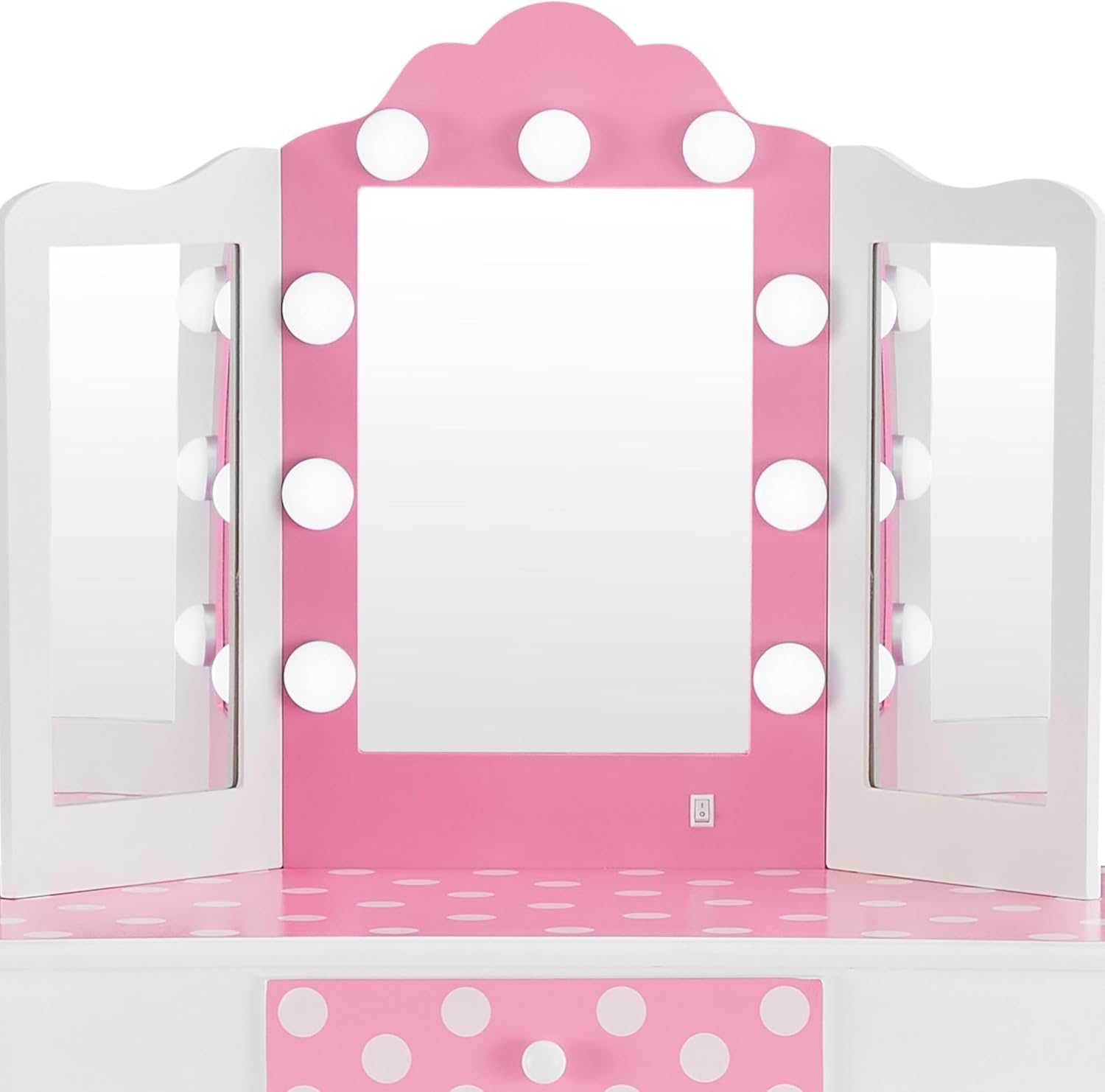 Teamson Kids - Fashion Polka Dot Prints Gisele Play Vanity Set with LED Lights - Pink/White