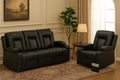 LUCKLIFE Leather Recliner Sofa Set with Manual Recliners,Living Room Furniture Set with Reclining Couch,Loveseat and Armchair,Living Room Chair with Cup Holders,Black (3+1)